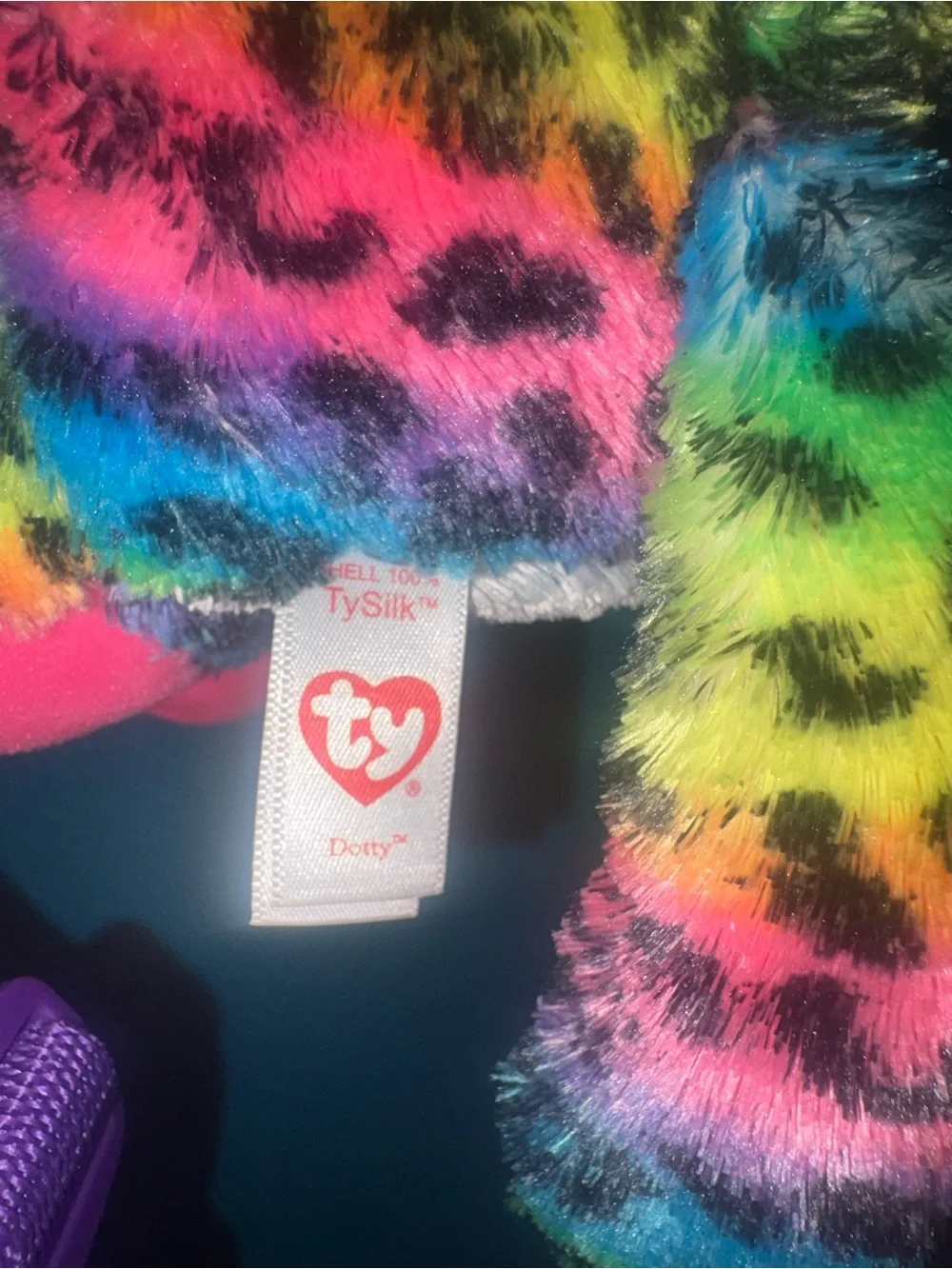Ty Rainbow Leopard Plush Backpack with Purple Straps